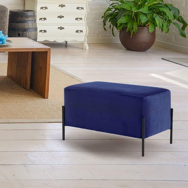 Imagem de Puff Decorativo Status Base Preto Fosco Suede Azul Marinho - Nexta Casa