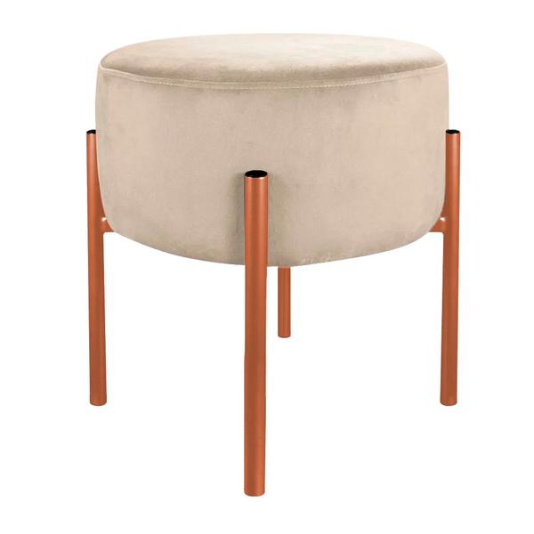 Imagem de Puff Decorativo Suede Bege Base Metálica Cobre - Vallisa Decor