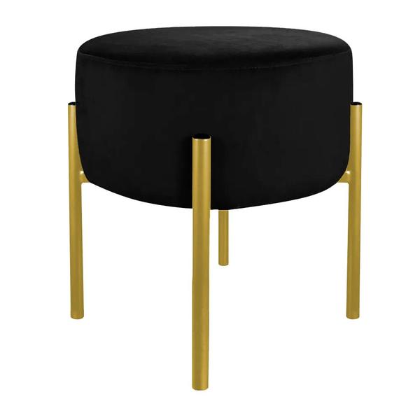 Imagem de Puff Decorativo Suede Preto Base Metálica Dourada - Vallisa Decor