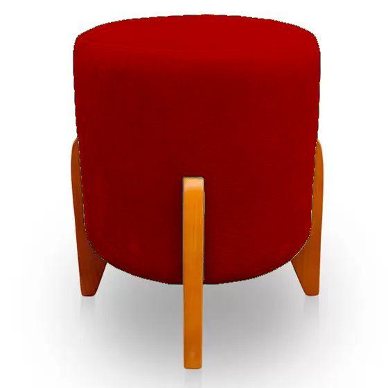 Imagem de Puff Decorativo Thor Pés Em Madeira Tecido Suede Vermelho Kimi Decor