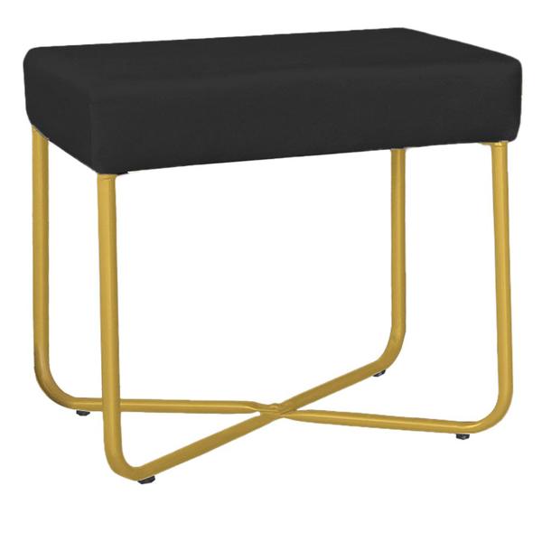 Imagem de Puff Decorativo Unna Base Gold Veludo Preto - Montanaris Decor