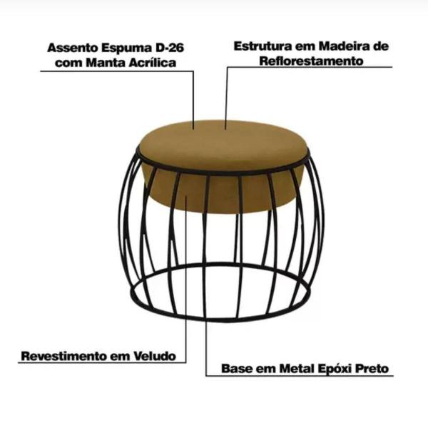 Imagem de Puff Decorativo Wasse  Base Metal - Veludo Mostarda