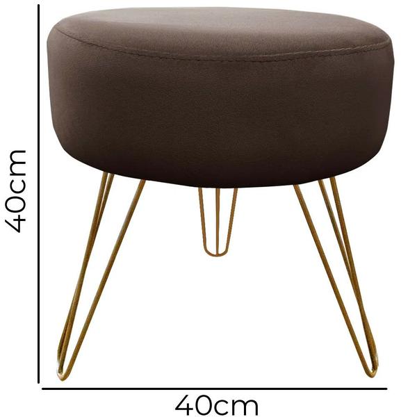 Imagem de Puff Decorativos Sala Quarto Tunísia Veludo Marrom Base Dourado - Star Confort