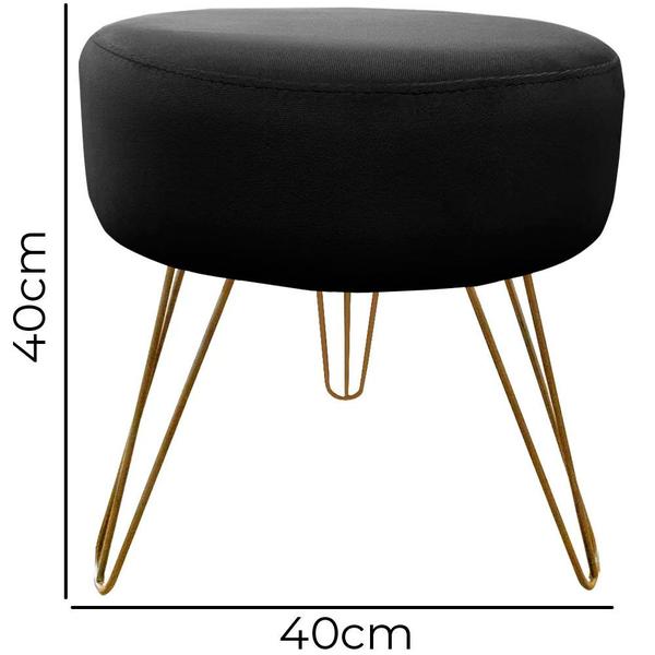 Imagem de Puff Decorativos Sala Quarto Tunísia Veludo Preto Base Dourado - Star Confort