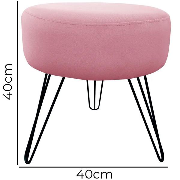 Imagem de Puff Decorativos Sala Quarto Tunísia Veludo Rose Base Preta - Star Confort