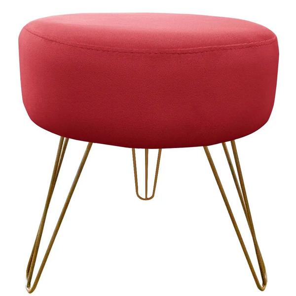 Imagem de Puff Decorativos Sala Quarto Tunísia Veludo Vermelho Base Dourado - Star Confort