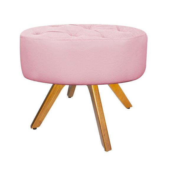 Imagem de Puff Fernanda Base Giratória de Madeira Suede Rosa Bebê - KDAcanto Móveis