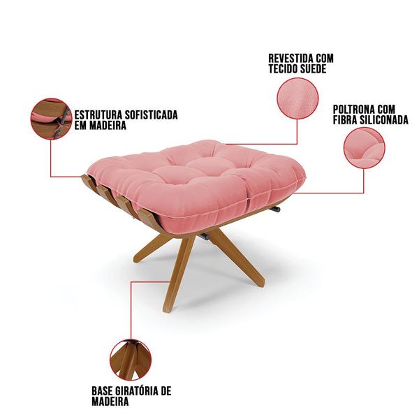 Imagem de Puff Giratório Costela Suede Base Madeira MA25 - D'Rossi