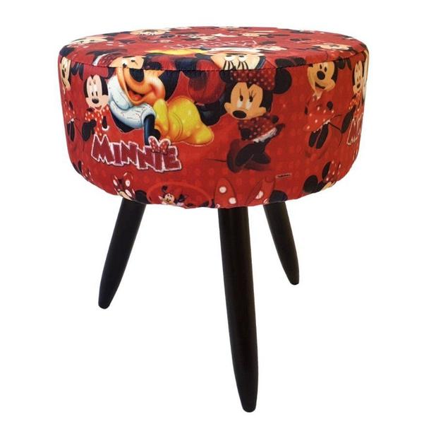 Imagem de Puff Infantil Banqueta Redondo Para Sala Quarto Minnie Vermelho Pé Escuro Netcor