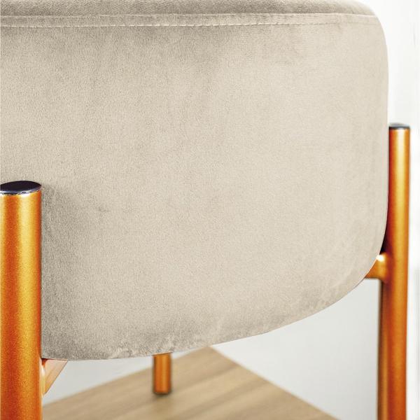 Imagem de Puff Iron Suede Bege Base Metálica Cobre - D'Rossi