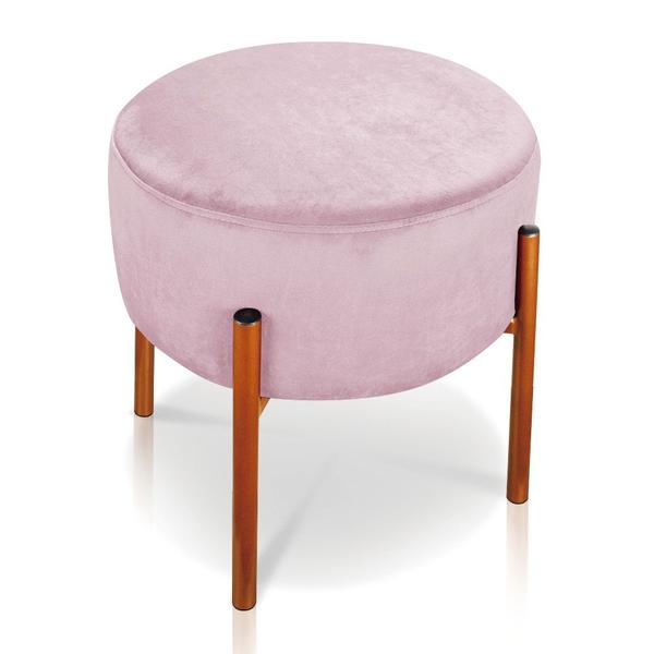 Imagem de Puff Iron Suede Rosa Bebê Base Metálica Cobre - D'Rossi