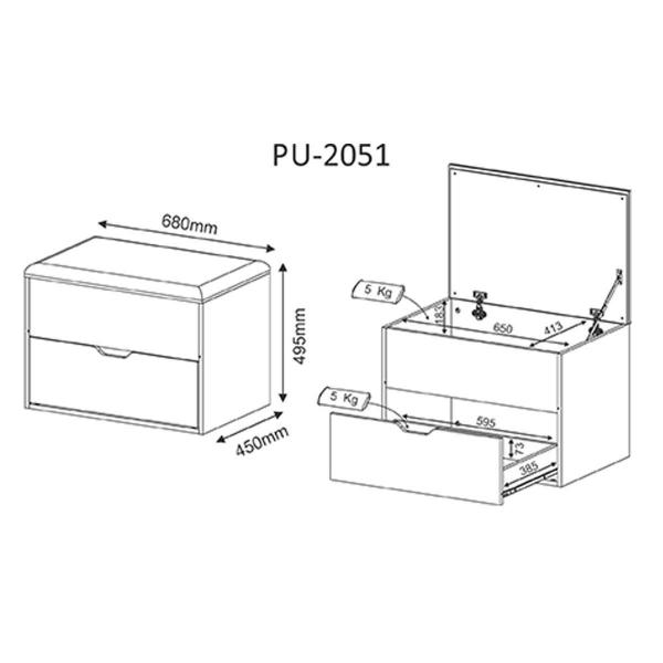 Imagem de Puff Juvenil PU-2051 c/ 1 Gaveta Branco - Tecno Mobili