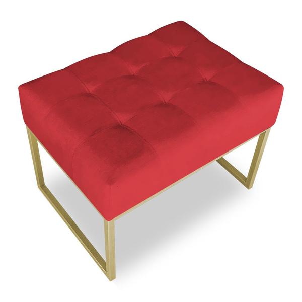 Imagem de Puff Lisa Suede Vermelho Base Metálica Industrial Dourado - Pallazio