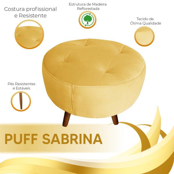 Imagem de Puff Pés Palito Sala Recepção Atendimento Decorativo Sabrina Veludo Amarelo- Shop das Cabeceiras