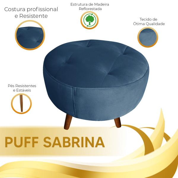 Imagem de Puff Pés Palito Sala Recepção Atendimento Decorativo Sabrina Veludo Azul - Shop das Cabeceiras