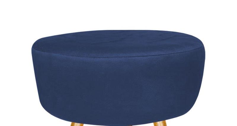 Imagem de Puff Puf Decorativo Lavínia Redondo Suede Azul Marinho Pés Palito Madeira Ms Decor