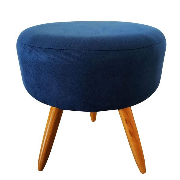 Imagem de Puff Puf Decorativo Lavínia Redondo Suede Azul Marinho Pés Palito Madeira Ms Decor