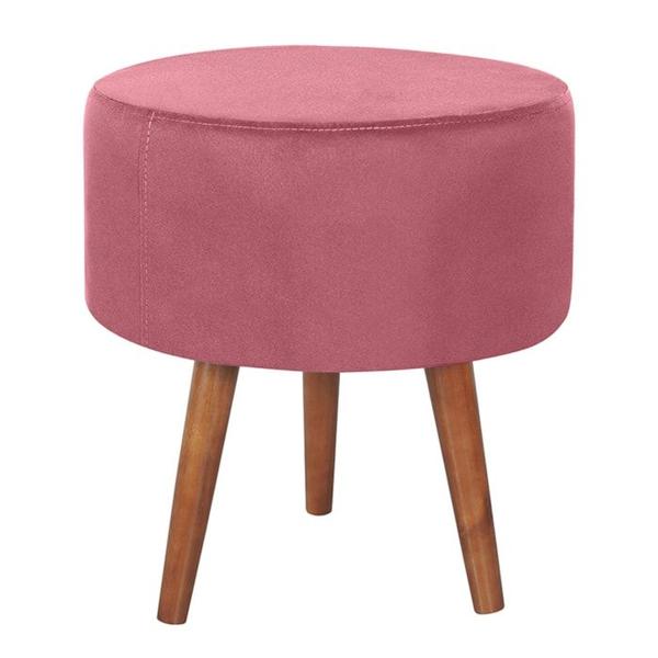 Imagem de Puff Puf Redondo Pes Palito 44x40cm Suede Rosa Escuro MPassos