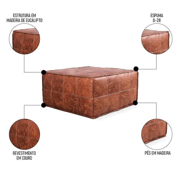 Imagem de Puff Quadrado Decorativo Sala De Estar Living Lira L07 Couro Camel