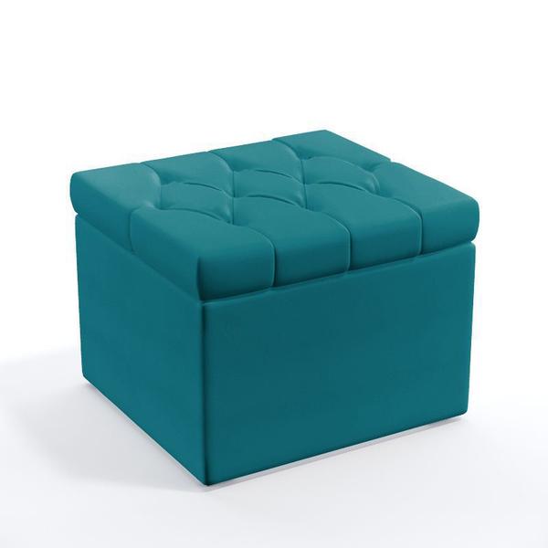 Imagem de Puff Quasar Com Capitonê Suede Azul Turquesa Aradecor