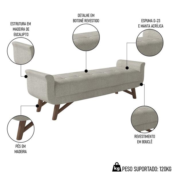 Imagem de Puff Recamier Calçadeira 140cm Base Madeira Neville P02 Bouclé Cru - Mpozenato