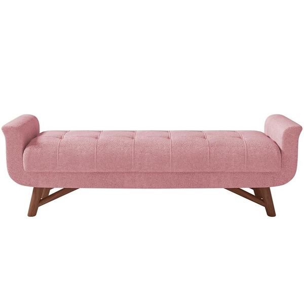 Imagem de Puff Recamier Decorativo com Pés em Madeira 140 cm Itália Bouclê Rosê - Lyam Decor