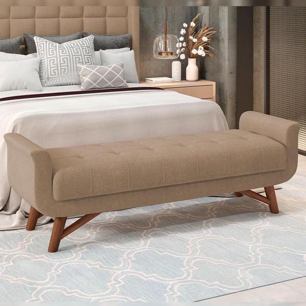 Imagem de Puff Recamier Decorativo com Pés em Madeira 140 cm Itália P05 Bouclê Bege - Lyam Decor