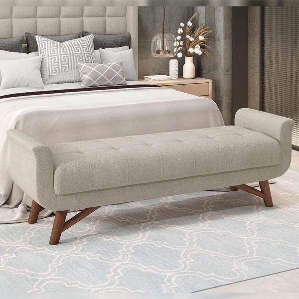 Imagem de Puff Recamier Decorativo com Pés em Madeira 195 cm Itália Bouclê Creme - Lyam Decor