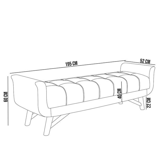 Imagem de Puff Recamier Decorativo com Pés em Madeira 195 cm Itália P05 Bouclê Creme - Lyam Decor