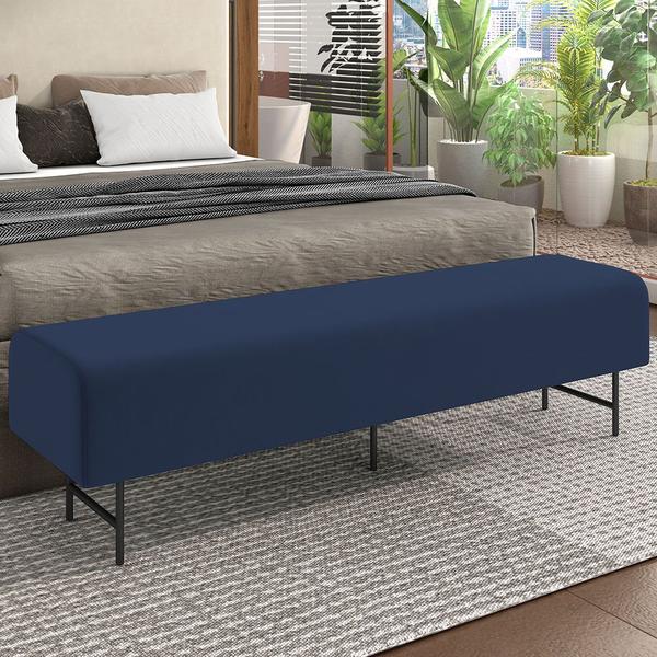 Imagem de Puff Recamier Decorativo com Pés Industrial 140cm Novara P05 Veludo Azul Marinho - Lyam Decor