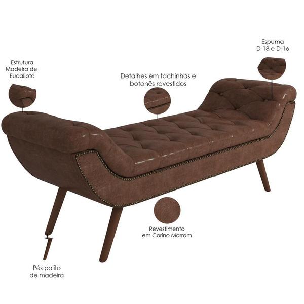 Imagem de Puff Recamier Decorativo com Tachas 140 cm Santorini P05 material sintético Marrom - Lyam Decor