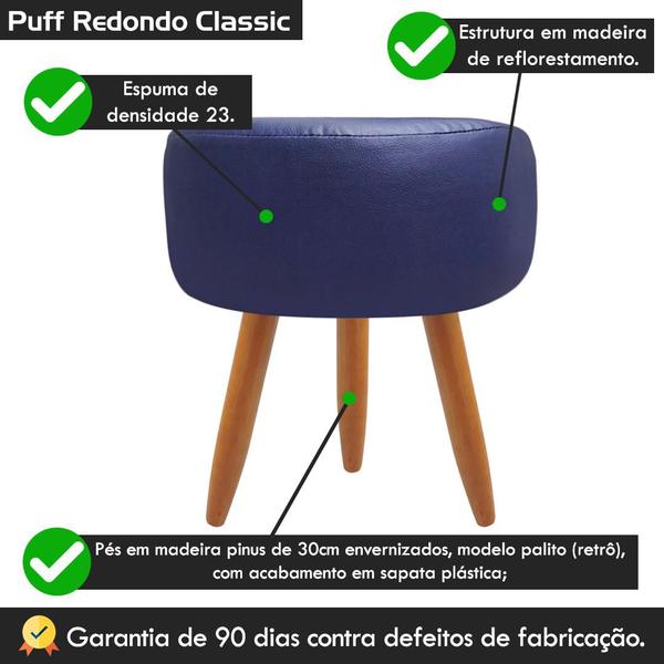 Imagem de Puff Redondo Classic Corino Azul Marinho