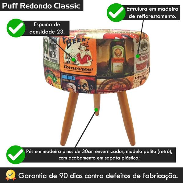 Imagem de Puff Redondo Classic Estampado Cerveja Beer