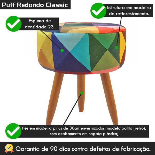 Imagem de Puff Redondo Classic Estampado Triangulo Colorido