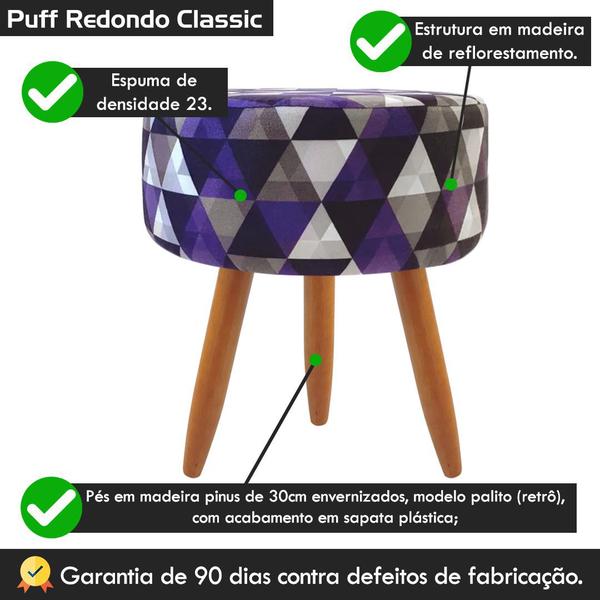 Imagem de Puff Redondo Classic Estampado Triangulo Roxo