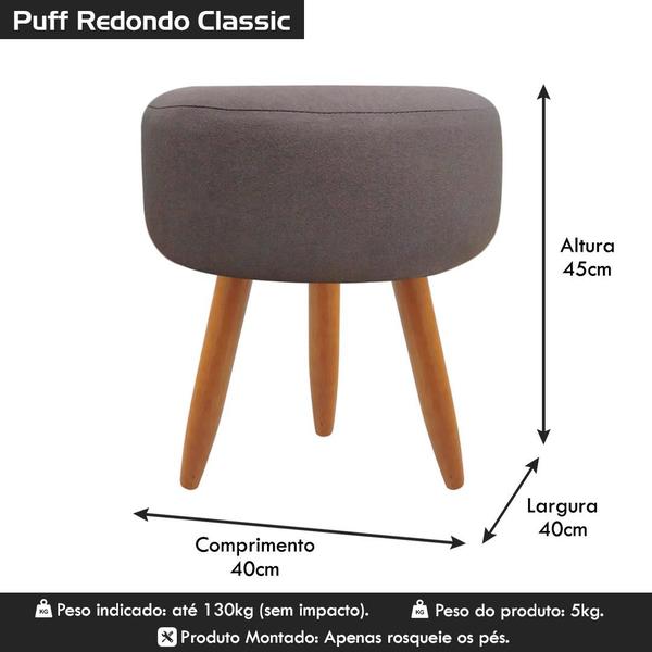 Imagem de Puff Redondo Classic Para Sala de Estar Suede Marrom Claro