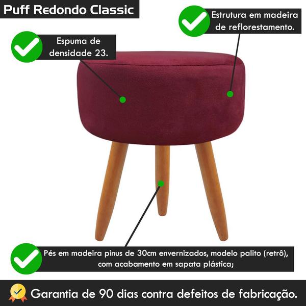 Imagem de Puff Redondo Classic Suede Vinho Bordô