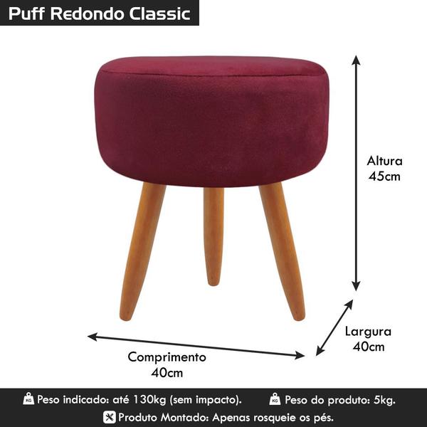 Imagem de Puff Redondo Decorativo Sala E Escritório Suede Marsala