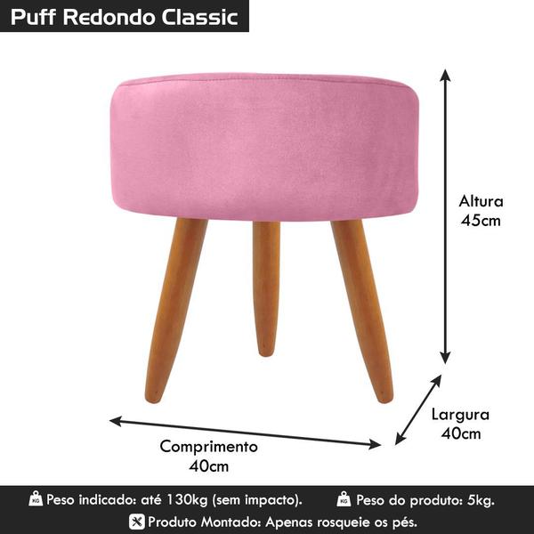 Imagem de Puff Redondo Decorativo Sala E Escritório Suede Rosa