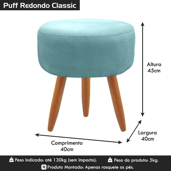 Imagem de Puff Redondo Decorativo Sala Suede Azul Tiffany