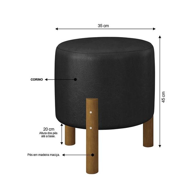 Imagem de Puff Redondo Luxo Apolo com Pés em Madeira Maciça