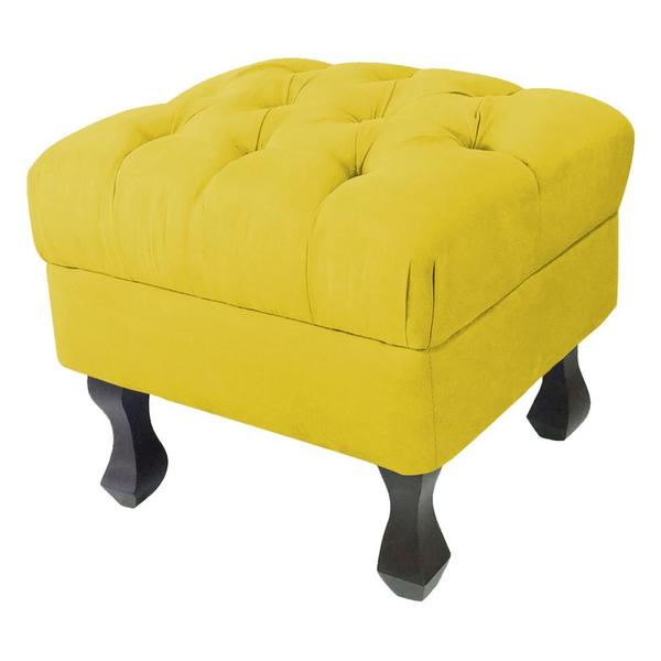 Imagem de Puff Retângular Luiz XV Pés Retrô e Tecido Suede Cor Amarelo - Decorar