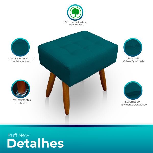 Puff Retangular New para Sala e Quarto Suede Azul Turquesa - LH Decor - Los Hermanos Decor Imagem de Puff Retangular New para Sala e Quarto Suede Azul Turquesa - LH Decor