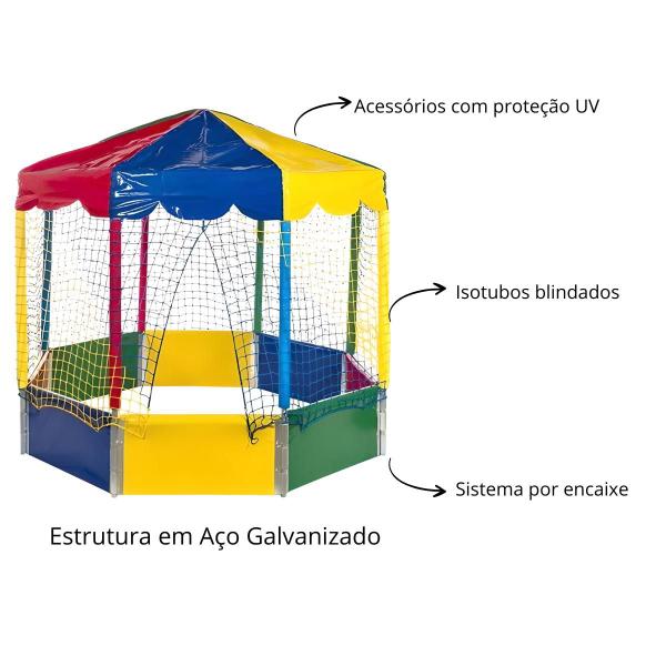 Imagem de Pula Pula Cama elastica Pequena 1,40 + Piscina De Bolinhas Oitavada 2,00m Grande + Escorrega Médio infantil com 3 degraus