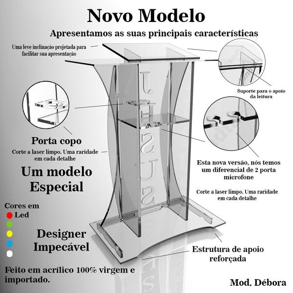 Imagem de Pulpito Acrilico Resistente Bonito 8mm Led e Gravação para Igreja para Empresa