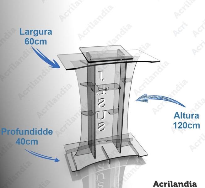 Imagem de Púlpito de Acrílico 8mm para Igrejas c/ Gravação JESUS