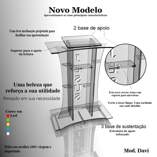 Imagem de Púlpito de Acrílico 8mm para Igrejas c/ Gravação JESUS