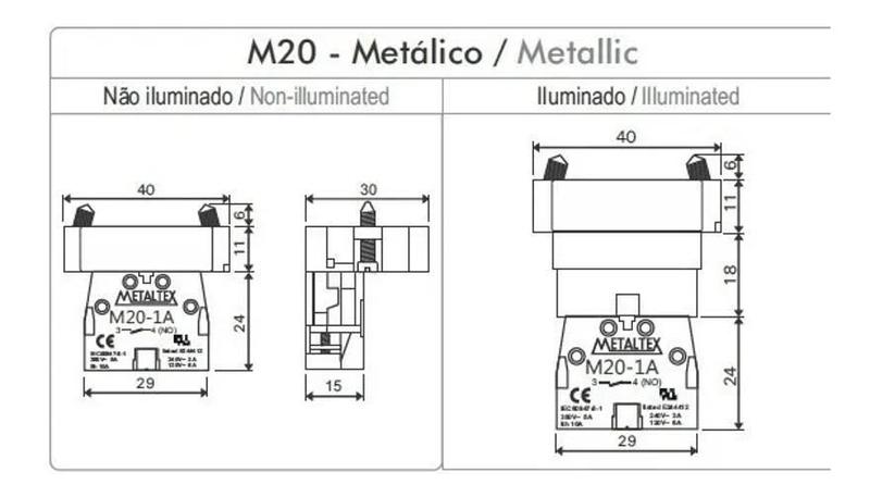 Imagem de Pulsador Faceado 22Mm Metálico Vermelho 1Na M20Afr-R-1A-