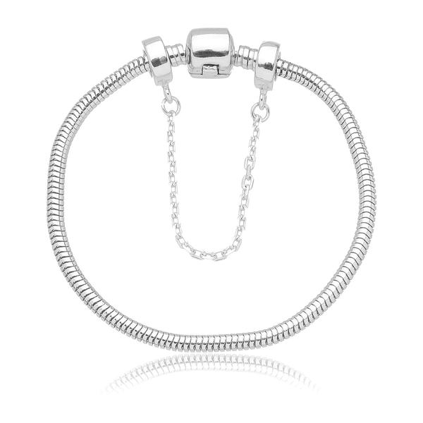 Pulseira Berloque com Trava de Segurança Banhada a Prata 925 Compatível com Charms e Pinge... Pulseira Berloque com Trava de Segurança Banhada a Prata 925 Compatível com Charms e Pinge...