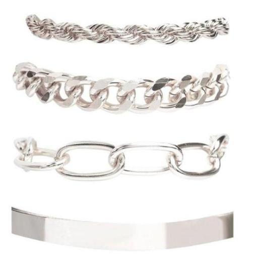 Pulseira Bracelete Prateada 4 Peças Correntes F1009 - Geral Imagem de Pulseira Bracelete Prateada 4 Peças Correntes F1009